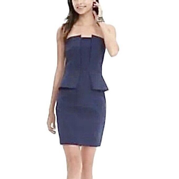 Banana Republic Womens Dress Size 2 Strapless Peplum Pucker Blue Mini Cocktail - Picture 8 of 12